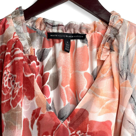 WHBM Sleeveless Floral Tie Waist Tunic Small Semi-Sheer Ruffle Salmon Pink Coral - Picture 3 of 9